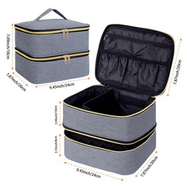 UOZL Nail Polish Organizer, Handheld Double Layer Organizer Holds 30 Bottles (15 ml/0.5 floz) with Adjustable Dividers for Nail Polish Small Manicure Lamp Manicure Tools Essential and Travel,Gray Gold