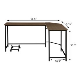 TREATLIFE HOME Modern L-Shape Computer Desk for Efficient Corner Space Utilization, Mobile Computer Holder, Beveled Edges, Oak and Black Finish