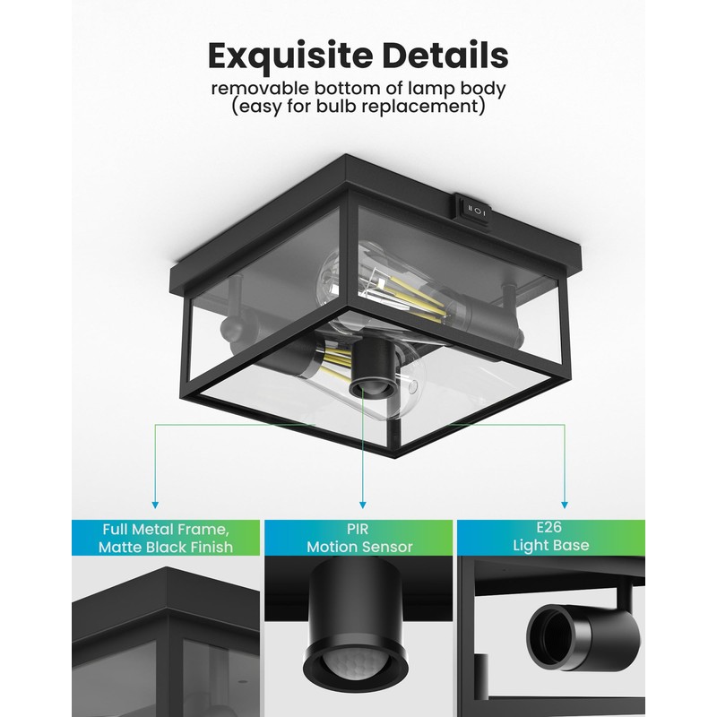 Craftersmark Outdoor Ceiling Light with Motion Sensor, Flush Mount Porch