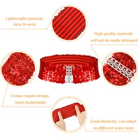 Sequin Wide Belt Women's Metal Buckles Shiny Waist Belt, red