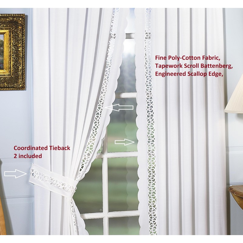Today's Curtain, Hellina Tapework Panel Pair 84", White, 4-Piece-Set, 80"