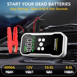 YUSMAN 4000A Car Jump Starter Box Battery Booster Charger Air Compressor Inflator Pump