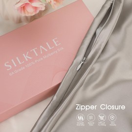 SILKTALE Genuine Natural Mulberry Silk Zippered Pillow Case Cover Grey Grey Queen Size 2 Pack