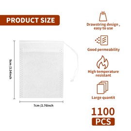 KEJJNYER 1100 Pcs Disposable Tea Bags for Loose Leaf Tea, Drawstring Empty Tea Bags Tea Filter Bags Strainers (3.54 x 2.76 inch)