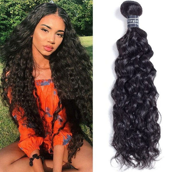 Amella Hair Wet And Wavy Human Hair 1 Bundle 20 Inches 100% Unprocessed Brazilian Virgin Water Wave Bundles Water Wave Human Hair Natural Black Color Can Be Dyed Tight And Neat