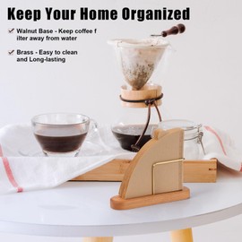 XCX Cone Coffee Filter Holder, Stand Coffee Filter Storage, Coffee Filter Container for V60 Paper Coffee Filters Size #01 and #02, Cherry Wood & Brass