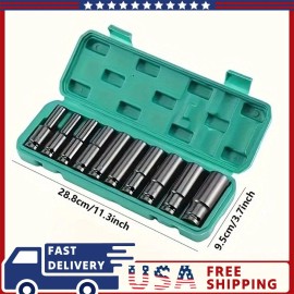 Unbranded Impact Sockets Set 1/2Inch Drive 10 PCS Metric 8mm-24mm Deep 6-Point Set w/case