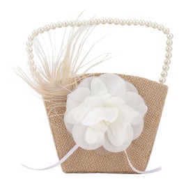 Flower Girl Basket Retro Enough Space Jute Rustic Flower Girl Basket with Handle for Anniversary Wedding Decoration