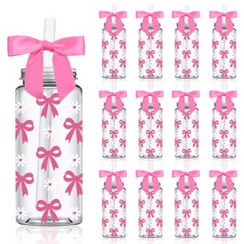 FYSUIMU 20Pcs Coquette Pink Bow Daisy Plastic Cups with Lids and Straws Clear Party Drinking Cups Reusable Tumblers for Wedding Baby Shower Birthday