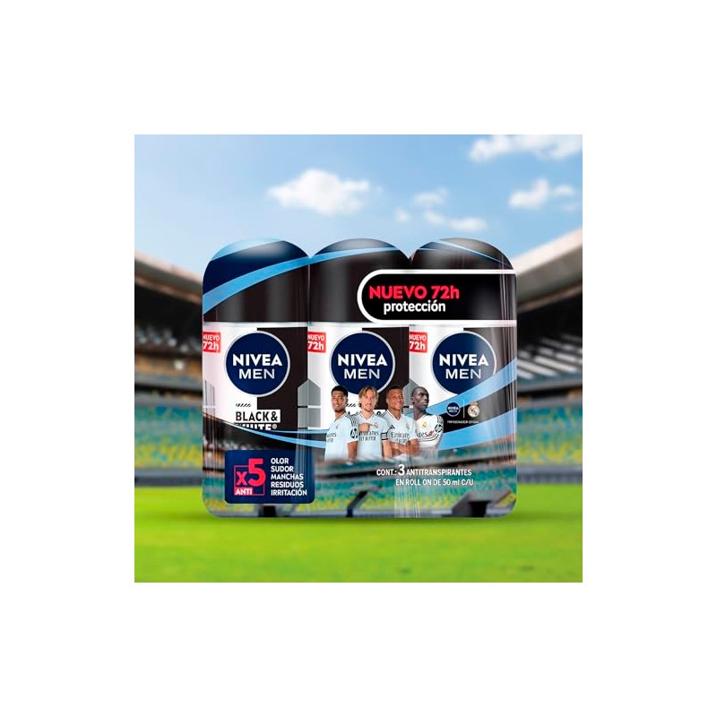 3 Pack Nivea Desodorante Roll On 50 ml Black &