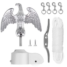BMFTRRI Flagpole Hardware Repair Parts Kit-50 Ft Halyard Rope +7" Silver Eagle+6" Zinc Alloy Cleat +4 PCS Metal Swivel Snap Clips+Aluminum Alloy Flagpole Truck for 1.6"- 2" Diameter Flag Poles Top
