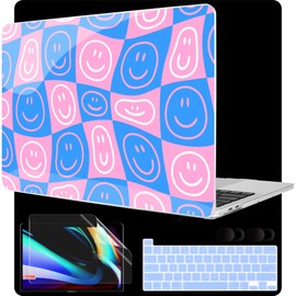 MEEgoodo Case for MacBook Pro 13 inch Case 2022 2021 2020 New A2338 M2/M1 A2251 A2289,Laptop Hard Shell with Keyboard & Camera Cover Compatible with 13 inch MacBook Pro, Smiling Faces & Checkered