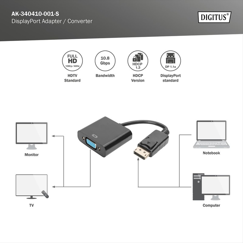 Assmann AK-340410-001-S Display Port Adapter Cable