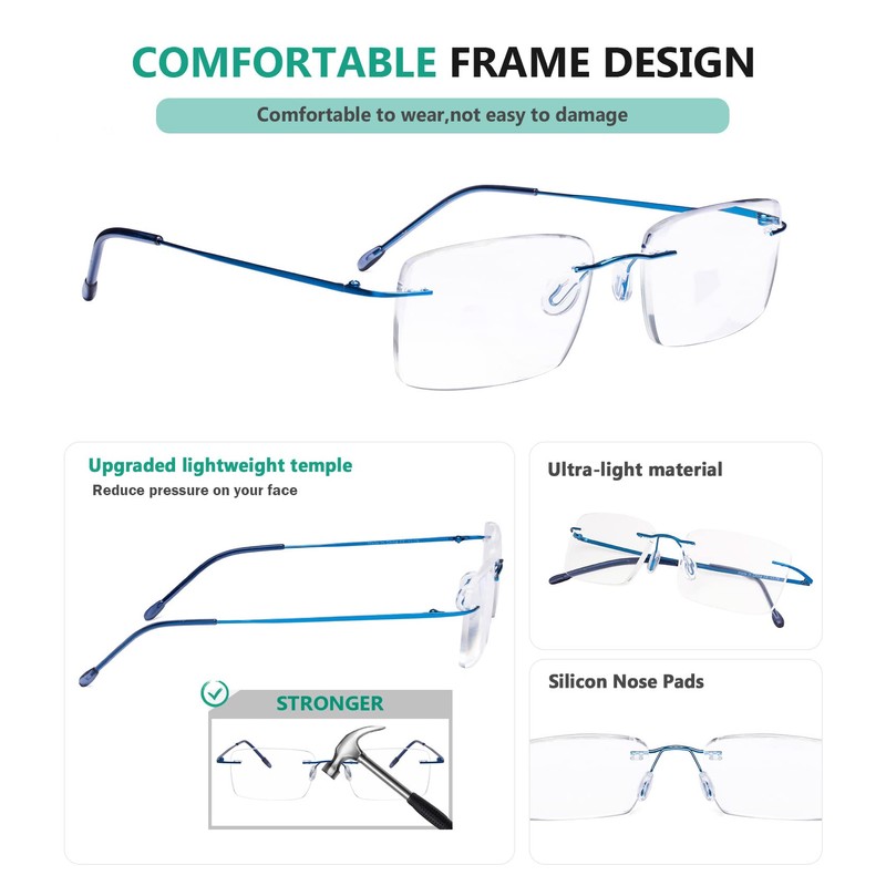 Eyekepper Frameless Reading Glasses for Men Reading - Rectangle Rimless