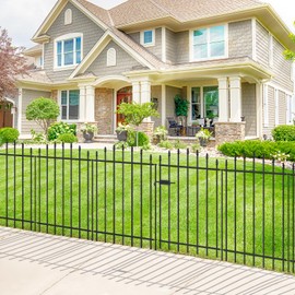 FOREHOGAR Metal Garden Fence with Gate 36 in H x 12 ft L, 1 Gate + 5 Panels Border Dog Fence Panels Animal Barrier, No Dig Garden Fencing for Yard Patio Flower Bed Lawn Outdoor, Arch Black