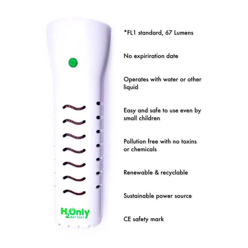H2OnlyBattery Flashlight - No Batteries Needed - Water Powered (or