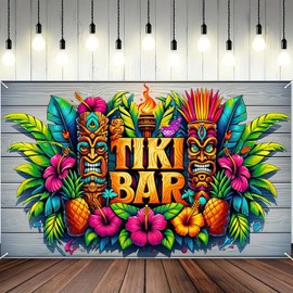BlissYard Tiki Luau Party Banner 71x43 Inch Hawaiian TIKI Bar Decoration for Tropical Hawaiian Birthday Party Backdrop Photography Background