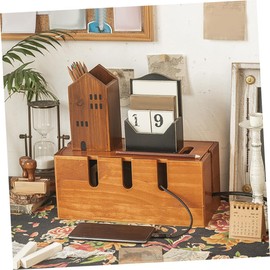 VICASKY Wooden Cable Management Box Multi Functional Cord Organizer for Desk Power Strip Socket Storage Sturdy Safe Design for Home Office Use