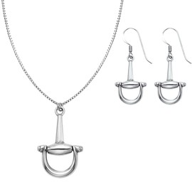 Minimalist Silver Horsebit Necklace & Earrings Jewelry Set – Elegant 925 Sterling Silver Filled Snaffle Bit Jewelry Gift Set. Dainty Sterling Silver Horse Jewelry Set for Her in Gift Box With A Bow