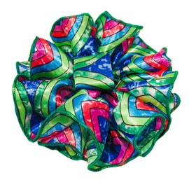 Rainbow Print Hair Bow with Ruffled Fabric and Claw Clip, Large, Decorative Hair Accessory for Women