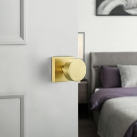 SNBTLA Satin Brass Handles Dummy - 2 Pack Gold Door Knob for Closet and Cabinets Fits All Standard Door