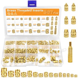 YOMKILU 367-Piece Threaded Insert Set, M2 M2.5 M3 M4 M5 M6 1/4-20 Brass Melting Thread with Soldering Iron Melting Aid, Knurled Insert Nuts for Plastic Parts, Thread Inserts for 3D Printers
