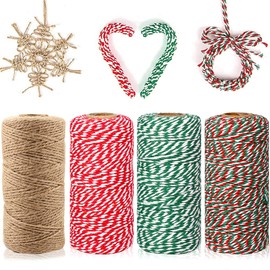 200 m Bakers Twine String Green Red and White Twine Brown Natural Jute Cord, Cotton Cord 2 mm Garden Cord Bakers Twine Cord for Gifts Wrapping at Christmas, DIY Arts, Gardening (4)