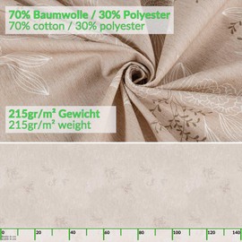 Japondi Beige Oval Fabric Tablecloth Cotton Polyester Fabric Washable Easy Care in Round Oval Square Japondi Beige Oval 180 x 140 cm Cut Edge