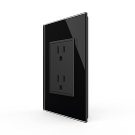 LIVOLO Black Duplex Receptacle 15A Standard Decorative Electrical Wall Outlet with Tempered Glass Panel,AC 110~220V, US Standard Wall Powerpoints Without Plug, VL-C5C2US-12