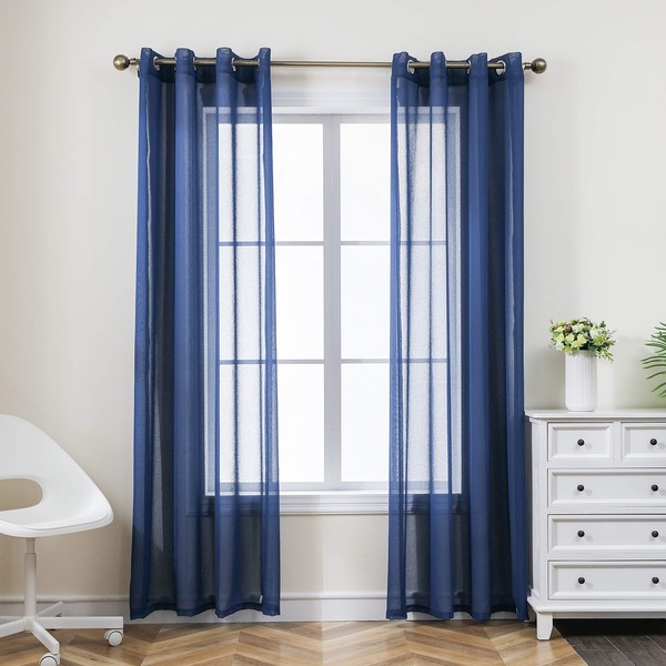 CUCRAF Voile Curtains for Living Room, Transparent Net Curtains Eyelet Sheer Linen Look Curtains For bedroom, Kidsroom, 55x84 Inch Drop,2 Panels, Blue
