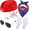 5PCS Airline Stewardess Costume Accessories Set Womens Flight Attendant Costume Accessories Cosplay Outfit for Adults Girls Cosplay Dress up Party(Red)