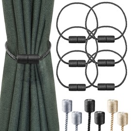 6-Pack Strong Magnetic Curtain Tiebacks with Thicker Twist Rope Decorative Tie Backs Holdbacks for Curtains Window Curtain, Black