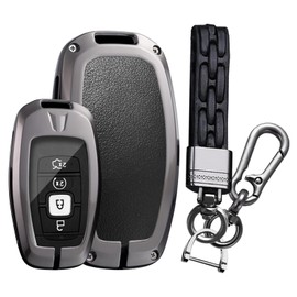 TECART Car Key Fob Case with Keychain Zinc alloy Car Key Cover Fit For Lincoln Continental MKC MKZ Navigator Aviator 2021, Metal Braid Keychain-black