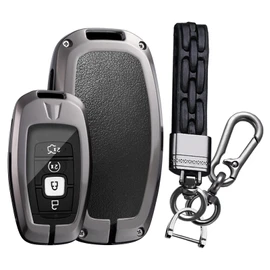 TECART Car Key Fob Case with Keychain Zinc alloy Car Key Cover Fit For Lincoln Continental MKC MKZ Navigator Aviator 2021, Metal Braid Keychain-black
