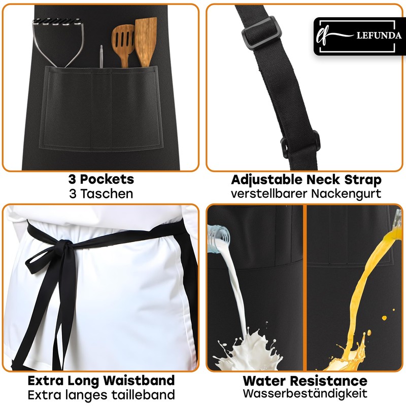LEFUNDA® Waterproof Apron with 3 Pockets, Adjustable BBQ Apron with