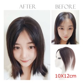 My Energy: Human Hair BHA1012/BHA1315 Wide Range Cover, Fully Hand-Planted Partial Wig, Human Hair Wig, Point Wig, Gray Hair, Hair Attachment, Base Size: Approx. 3.9 x 4.7 inches (10 x 12 cm), BL Natural Black