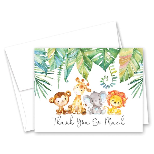 Blue Elephant Jungle Animals Baby Shower Thank You Cards - Set of 50 ?