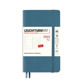 LEUCHTTURM1917 365927 Weekly Calendar & Notebook Softcover Pocket (A6) 2023, 12 Months, Stone Blue, English