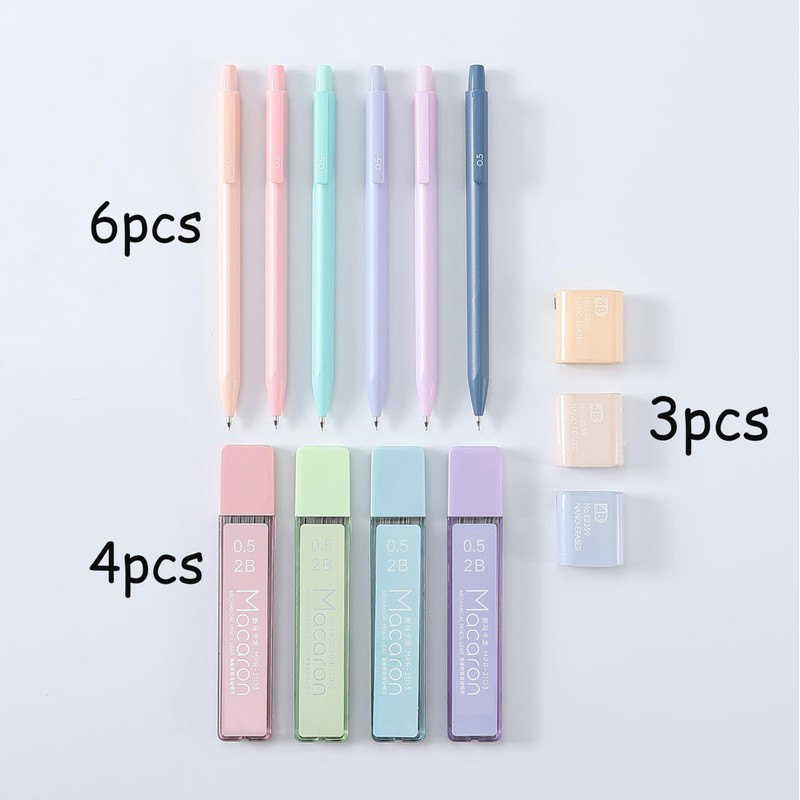 SCHUMAOYI 6PCS Mechanical Pencils 0.5mm with 240PCS 2B Lead Refills，3PCS