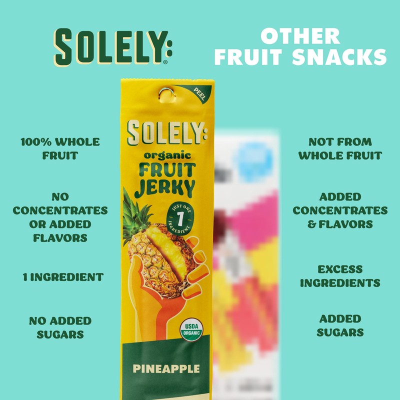 SOLELY - Organic Pineapple Fruit Jerky - 12 Individually Wrapped
