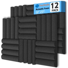 TroyStudio Thick Acoustic Foam Panels, 12 X 12 X 2 Inches 12 Pcs Circle Sound Absorbing Foam, Dense Soundproof Padding Tile, Recording Studio Absorber, Decorative 3D Wall Ceiling Panel