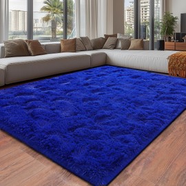 Blue Fluffy Area Rugs for Bedroom, Soft Shaggy Carpets for Living Room, Upgrade Anti-Skid Fuzzy Rugs for Kids' Room, Perfect Decor for Modern Home 4x6 Feet