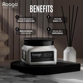 Raaga Professional Advanced De-Tan Cream | Removes Tan & Dead Skin | Enriched with Charcoal & Dead Sea Mud | Deep Cleansing, Purifying & Hydrating Formula | 17.64 Oz (500g)