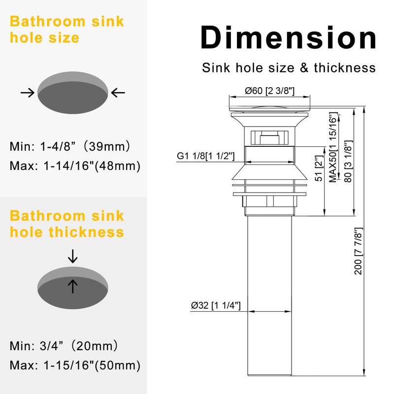 Bathroom Sink Drain Pop Up without Overflow Vessel Sink Lavatory