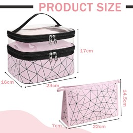 Makeup Bag, 2 PCS Pink Cosmetic Bags, High Volume Bilayer Travel Makeup Bag Can Store Cosmetics Make-up Brushes Eye Shadow Lipstick Toiletries(2 Shapes)