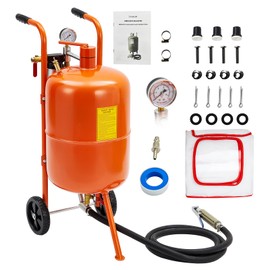 GarveeTech 20 Gallon Sand Blasting Machine, 60-110 Psi Pressure Air Sand Blasting Kit w/4 Ceramic Nozzles & Oil-Water Separator, Portable Abrasive Blaster for Stain Removal Paint, Orange