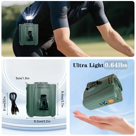 EMINGSKY Portable Waist Fan Clip On,Up to 35H Runtime,10000mAh Rechargeable Wearable Shirt Fan with Light,5 Speed Belt Fans Personal Cooling Fans for Outdoor Camping Travel Jobsite (Green)