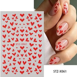 KTAABTR 6 Sheets Valentines Day Nail Art Stickers Decals 3D Self-Adhesive Nail Design Stickers Red Heart French Tip Lines Nail Decals for Women DIY Manicure Tips Valentines Day Nail Decoration
