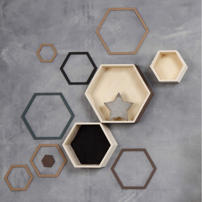 Creativ Company 56430 Hexagon Shelves, H: 14,8+19+24,2 cm, Depth 10
