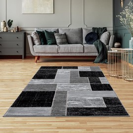 L'Baiet Verena Geometric Area Rug Black Grey 4' x 6' Medium Area Rugs Carpet for Living Room, Bedroom, Dining Table, Office, Hallway, Foyer | Neutral Colorful Modern Abstract Home Decor